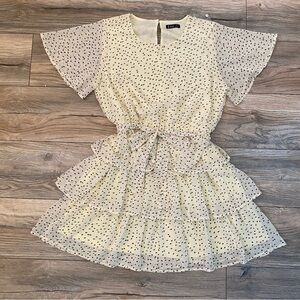 Very J Cream and Black Polka Dot Belted Dress